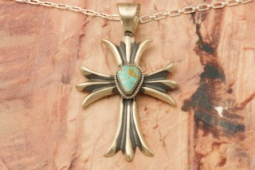 Genuine Royston Turquoise Sterling Silver Cross Pendant